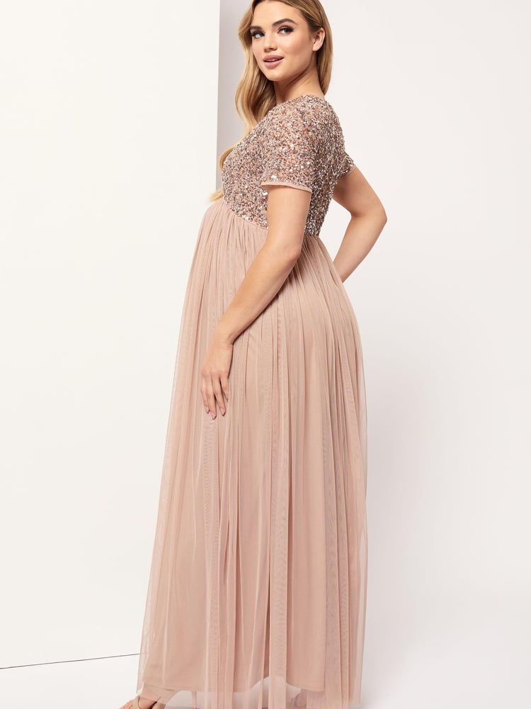 Maya Pink Maternity Delicate Sequin Cap Sleeve Maxi Dress - Image 2 of 7