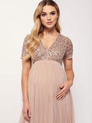Maya Pink Maternity Delicate Sequin Cap Sleeve Maxi Dress - Image 3 of 7