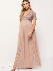 Maya Pink Maternity Delicate Sequin Cap Sleeve Maxi Dress - Image 4 of 7