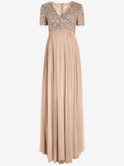 Maya Pink Maternity Delicate Sequin Cap Sleeve Maxi Dress - Image 5 of 7