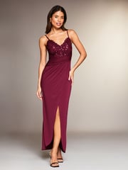 Lipsy Red Applique Lace Cami Maxi Dress - Image 1 of 4