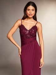 Lipsy Red Applique Lace Cami Maxi Dress - Image 4 of 4