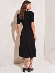 Lipsy Black Jersey Short Ruched Sleeve Knot Side Midi Dress - Image 2 of 4