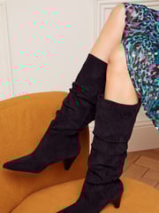Love & Roses Black Mid Heel Ruched High Leg Boot - Image 1 of 4