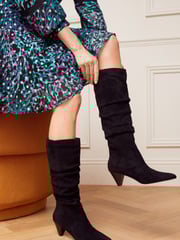 Love & Roses Black Mid Heel Ruched High Leg Boot - Image 4 of 4