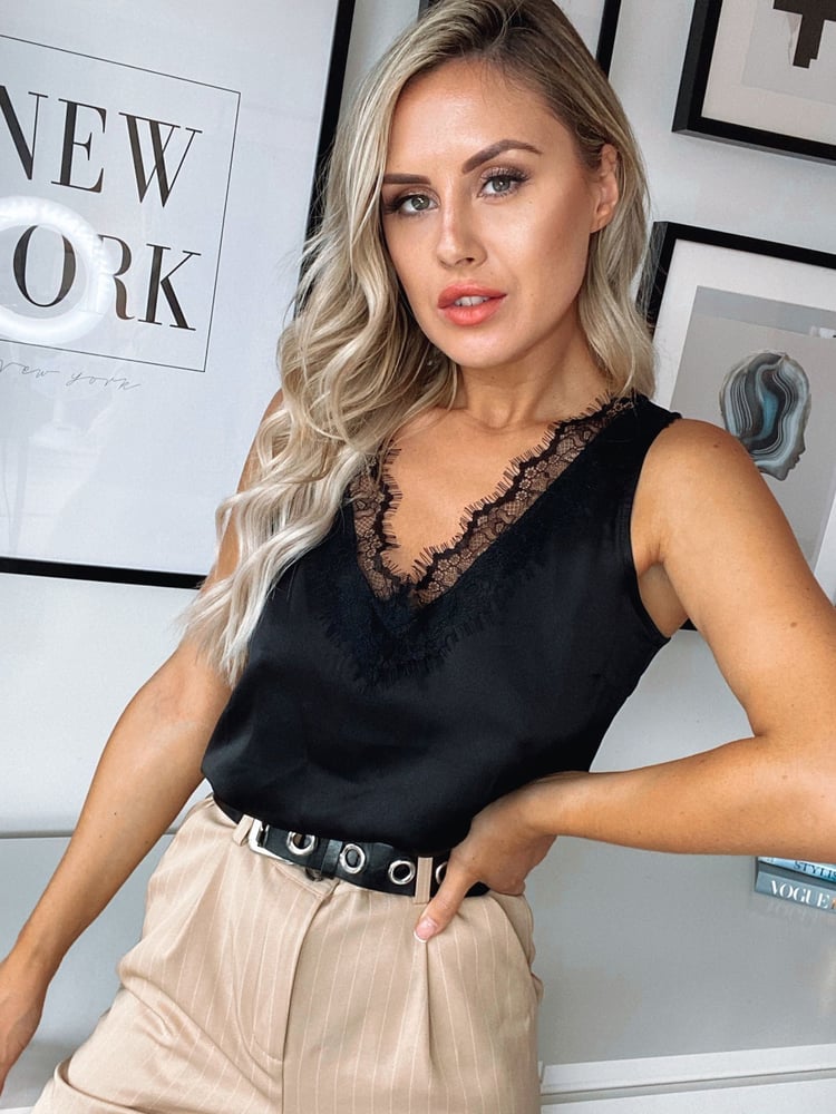 Lipsy Pure Black V Neck Cami Vest Top - Image 2 of 3