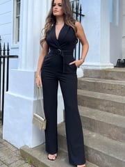 Girl In Mind Black Tailored Ring Detail Jumpsuit - Image 1 of 4