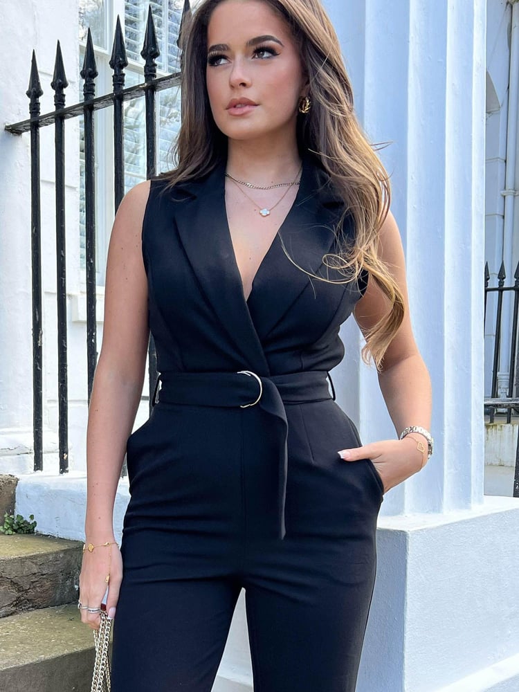 Girl In Mind Black Tailored Ring Detail Jumpsuit - Image 2 of 4