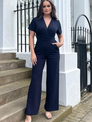 Girl In Mind Blue Wrap Over Slim Fit Jumpsuit - Image 1 of 4