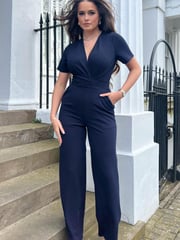 Girl In Mind Blue Wrap Over Slim Fit Jumpsuit - Image 2 of 4