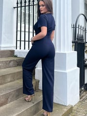 Girl In Mind Blue Wrap Over Slim Fit Jumpsuit - Image 4 of 4