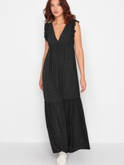 Long Tall Sally Black Deep V Broderie Tiered Maxi Dress - Image 1 of 4
