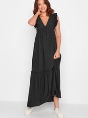Long Tall Sally Black Deep V Broderie Tiered Maxi Dress - Image 2 of 4