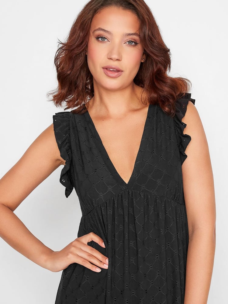 Long Tall Sally Black Deep V Broderie Tiered Maxi Dress - Image 4 of 4