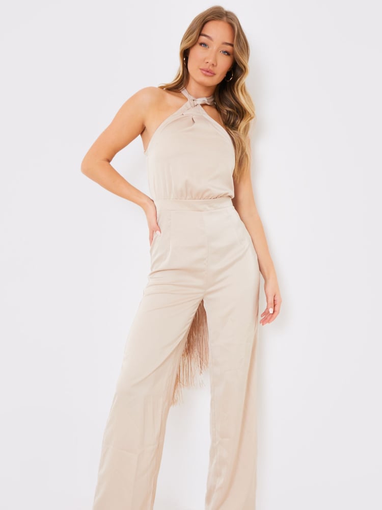In The Style Grey Georgia Louise Halter Neck Wide Leg Jumpsuit - Image 2 of 4
