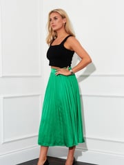 Girl In Mind Green Satin Pleated Midi Skirt - Image 2 of 2