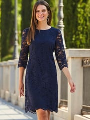 Sosandar Blue Fluted Sleeve Lace Shift Dress - Image 3 of 5