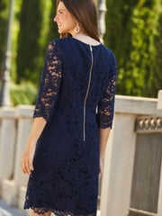 Sosandar Blue Fluted Sleeve Lace Shift Dress - Image 4 of 5