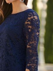 Sosandar Blue Fluted Sleeve Lace Shift Dress - Image 5 of 5