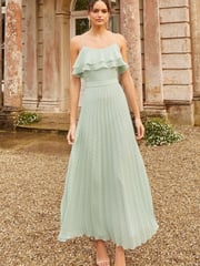 Love & Roses Sage Green Cami Frill Pleated Maxi Dress - Image 1 of 4