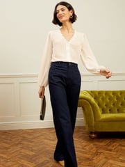Love & Roses Ivory V Neck Lace Long Sleeve Lace Trim Dobby Spot Blouse - Image 4 of 4