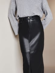 Lipsy Black Faux Leather Split Hem Midi Skirt - Image 3 of 4
