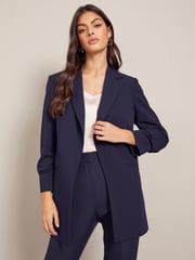 Friends Like These Navy Blue Petite Edge to Edge Tailored Blazer - Image 1 of 4