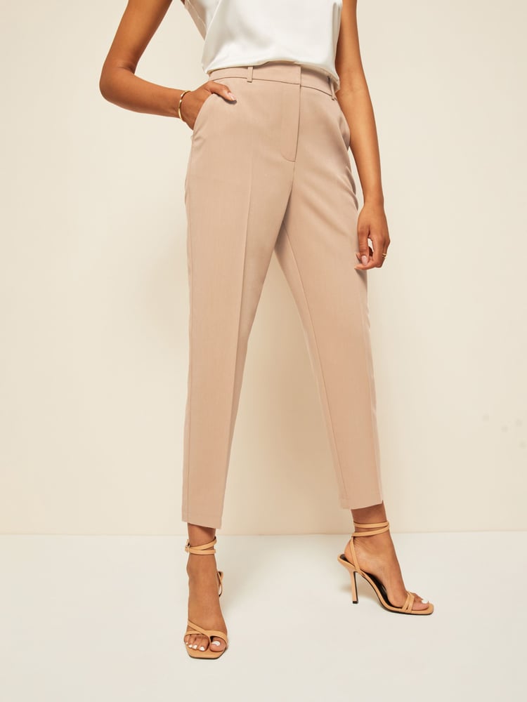 Friends Like These Neutral Camel Petite Tailored Ankle Grazer Trousers - Image 1 of 4 Friends Like These Neutral Camel Petite Tailored Ankle Grazer Trousers - Image 1 of 4