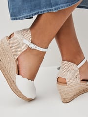 White Scallop Peep Toe Wedges - Image 2 of 8