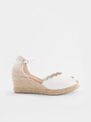 White Scallop Peep Toe Wedges - Image 4 of 8