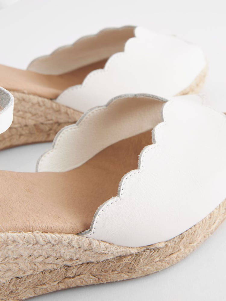 White Scallop Peep Toe Wedges - Image 8 of 8
