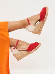 Red Scallop Peep Toe Wedges - Image 1 of 7