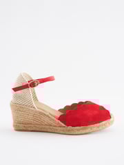 Red Scallop Peep Toe Wedges - Image 3 of 7