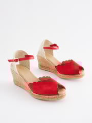 Red Scallop Peep Toe Wedges - Image 4 of 7