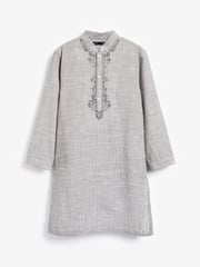 Grey Regular Length Embroidered Boys Kurta (3-16yrs) - Image 5 of 7