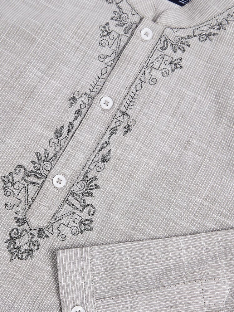 Grey Regular Length Embroidered Boys Kurta (3-16yrs) - Image 7 of 7
