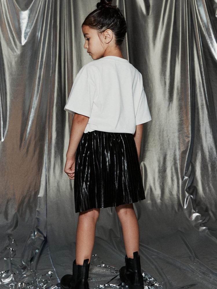 Black Metallic Pleat Skirt (3-16yrs) - Image 2 of 4 Black Metallic Pleat Skirt (3-16yrs) - Image 2 of 4