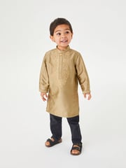 Gold Regular Length Embroidered Boys Kurta (3mths-7yrs) - Image 1 of 5