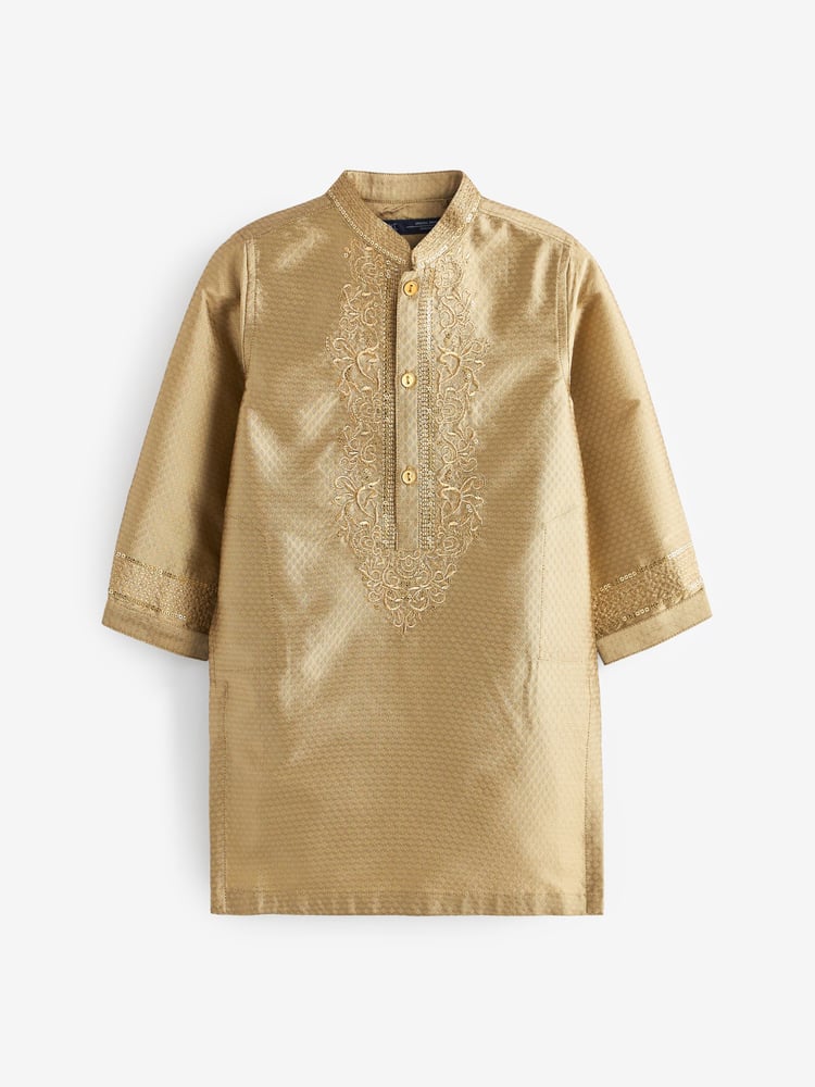 Gold Regular Length Embroidered Boys Kurta (3mths-7yrs) - Image 5 of 5 Gold Regular Length Embroidered Boys Kurta (3mths-7yrs) - Image 5 of 5
