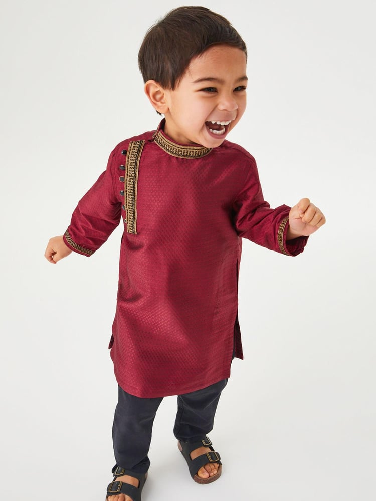 Red Regular Length Embroidered Boys Kurta (3mths-7yrs) - Image 1 of 6 Red Regular Length Embroidered Boys Kurta (3mths-7yrs) - Image 1 of 6