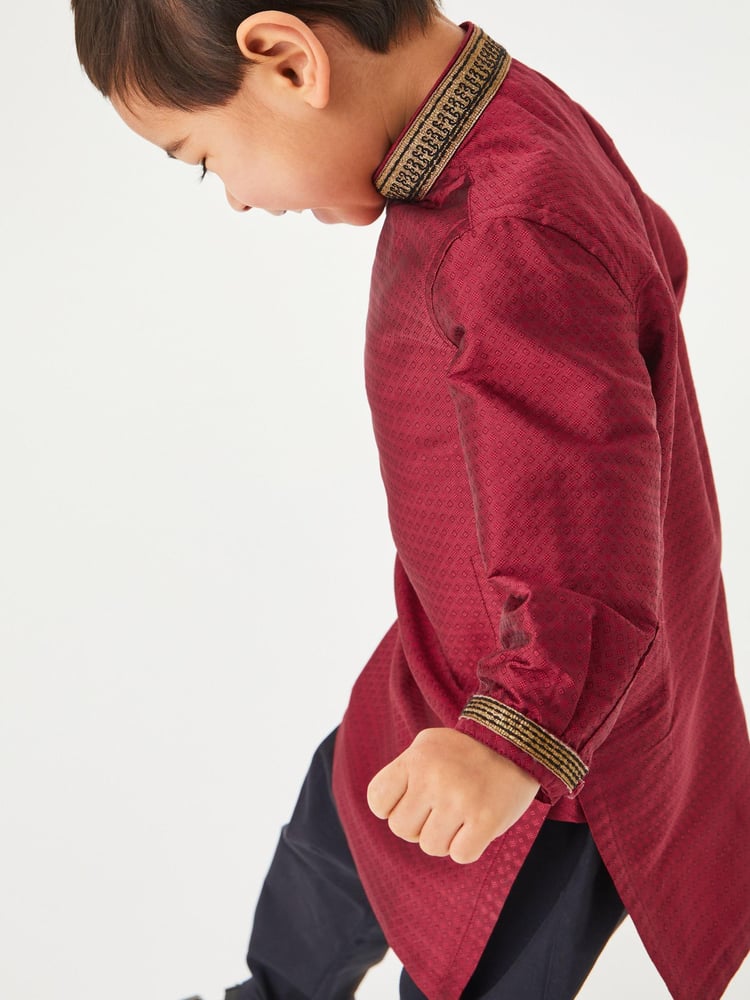 Red Regular Length Embroidered Boys Kurta (3mths-7yrs) - Image 2 of 6 Red Regular Length Embroidered Boys Kurta (3mths-7yrs) - Image 2 of 6