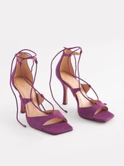 Purple Signature Leather Strappy Wrap Heels - Image 6 of 10