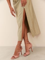 Camel Signature Leather Strappy Wrap Heels - Image 2 of 8