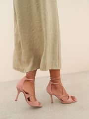 Camel Signature Leather Strappy Wrap Heels - Image 3 of 8