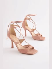 Camel Signature Leather Strappy Wrap Heels - Image 5 of 8