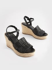 Black Leather Huarache Wedges - Image 3 of 7