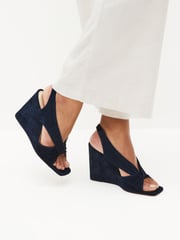 Navy Blue Signature Leather Knot Wedges - Image 1 of 6