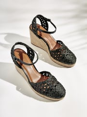 Black Signature Macramé Wedge - Image 1 of 5
