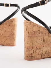 Black Signature Leather Strappy Cork Wedges - Image 5 of 5