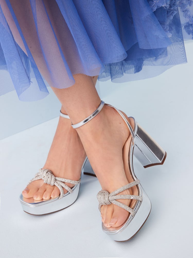 Silver Forever Comfort® Platform Bling Twist Sandals - Image 1 of 8